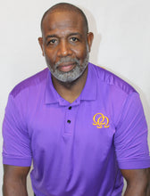 Load image into Gallery viewer, Polo Shirt  - Interlocking Gold Omegas on Purple (Athletic Fit)