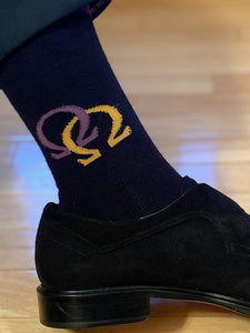 Socks - Black with Purple  & Gold  Interlocking Omegas
