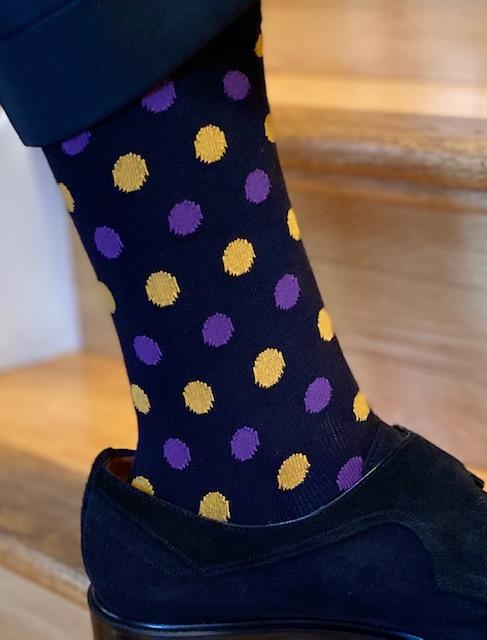 Socks - Black with Purple and Gold  Polka Dots