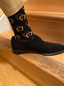 Socks - Black with multiple Purple  & Gold Interlocking Omegas