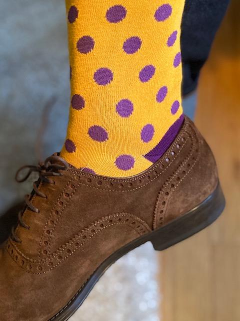 Socks - Gold with Purple Polka Dots