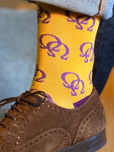 Socks - Gold with multiple Purple Interlocking Omegas