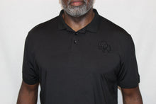 Load image into Gallery viewer, Polo Shirt - Black Interlocking Omegas on Black (Athletic Fit)