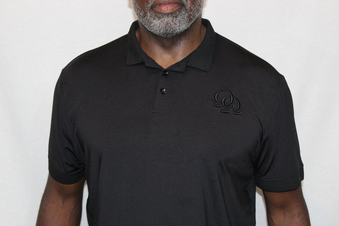 Polo Shirt - Black Interlocking Omegas on Black (Athletic Fit)