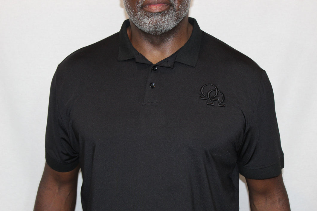 Polo Shirt - Black Interlocking Omegas on Black (Athletic Fit)